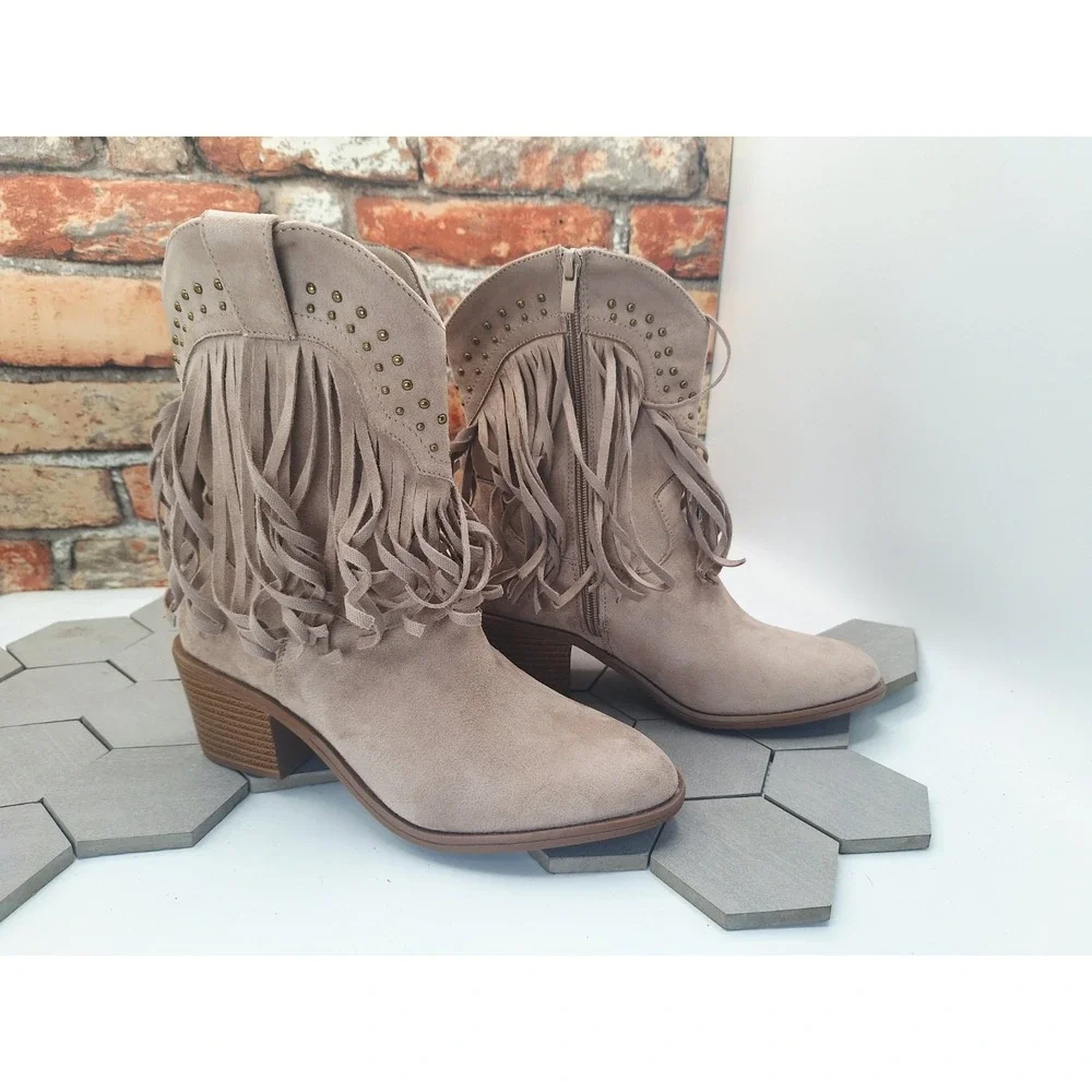 Women's 6.5 Brown Suede Western Ankle Booties Pointed Toe Cowgirl Studded